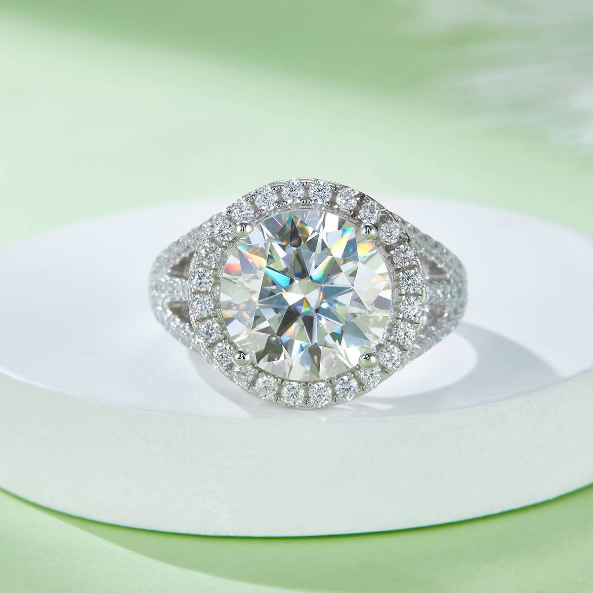 Classic round bag S925 silver plated white gold moissanite diamond women's ring 5.0 carats D-class